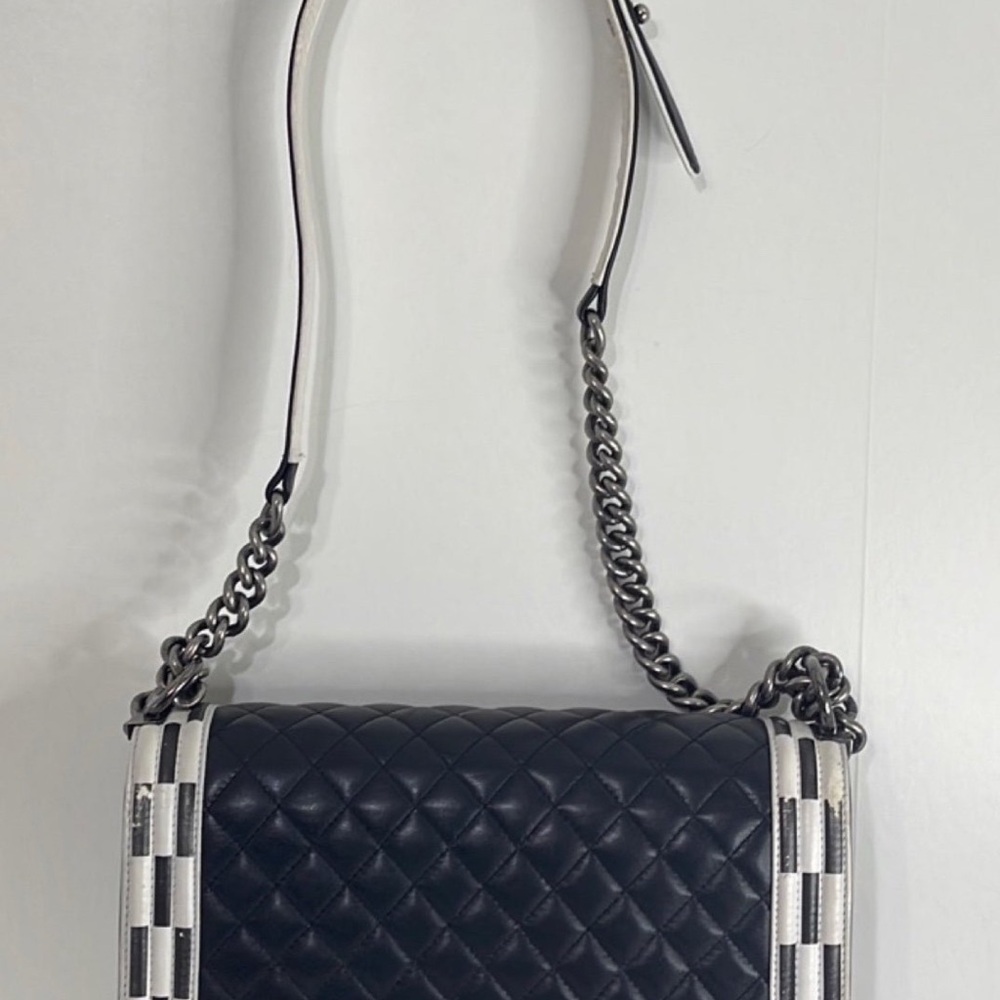 Chanel Boy Bag Original Medium Black and White Checkered Shoulder Bag - Picture 2 of 8